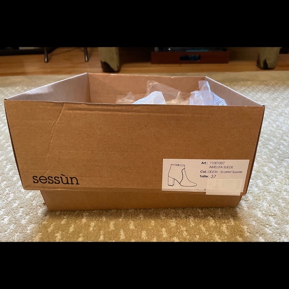 NEW Sessun red suede booties with sparkly heel - Picture 7 of 8